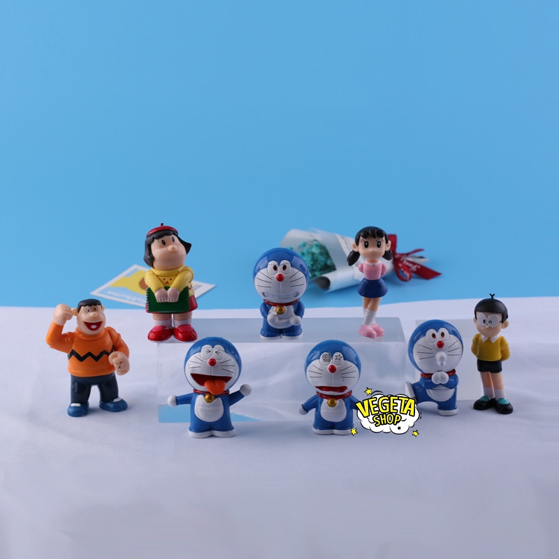 Mô hình Doraemon Doremon - Trọn bộ 8 Mô hình: Nobita Shizuka Jaian Jaiko Doraemon - Xuka Chaien Chaiko - Cao 6~8cm