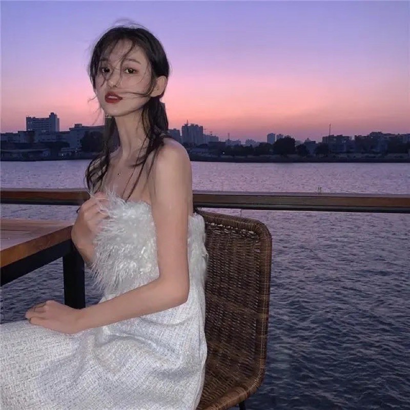 Đầm tiểu thư 2 dây ngọc kiêu sa phối lông Ulzzang 🌸 | BigBuy360 - bigbuy360.vn