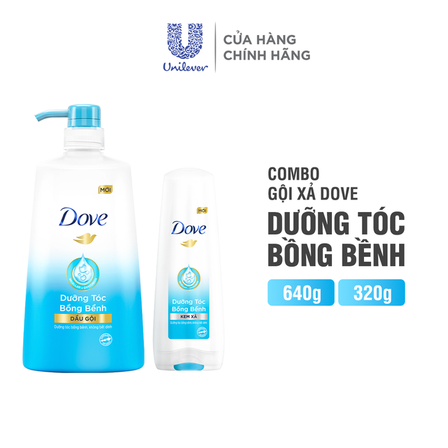 Combo Dove Dưỡng Ẩm bồng bềnh Dầu gội 640g và Kem xả 320g