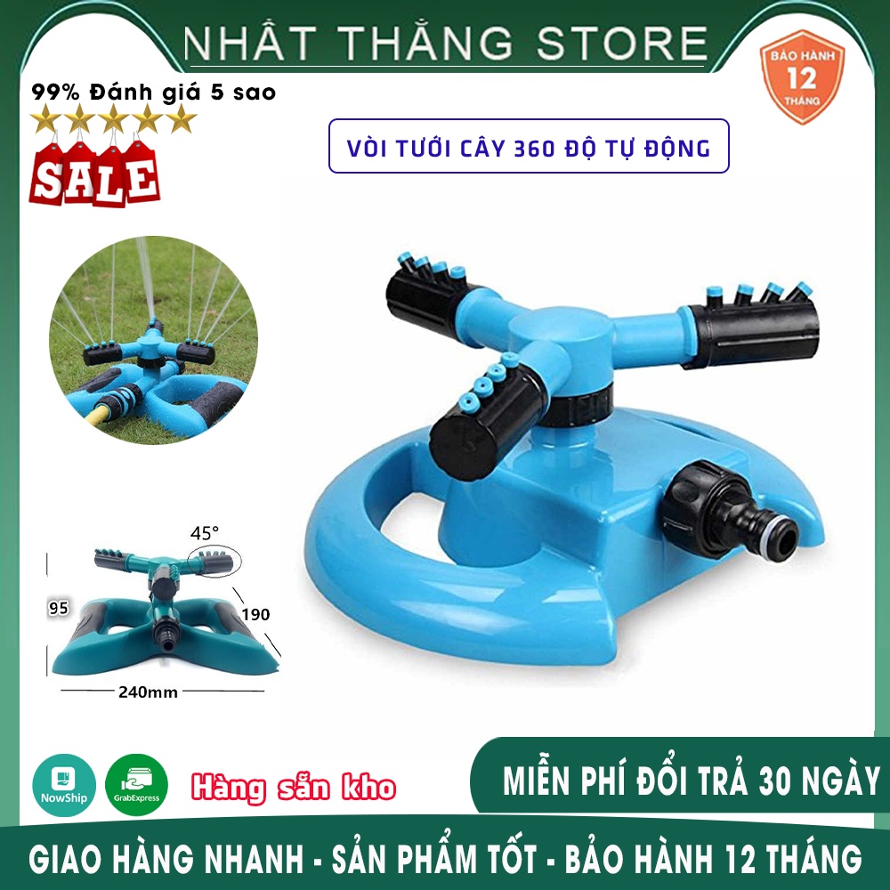 Vòi Phun Nước 360 Độ Tưới Cây Bằng Nhựa Tự Động - BẢO HÀNH 3 THÁNG