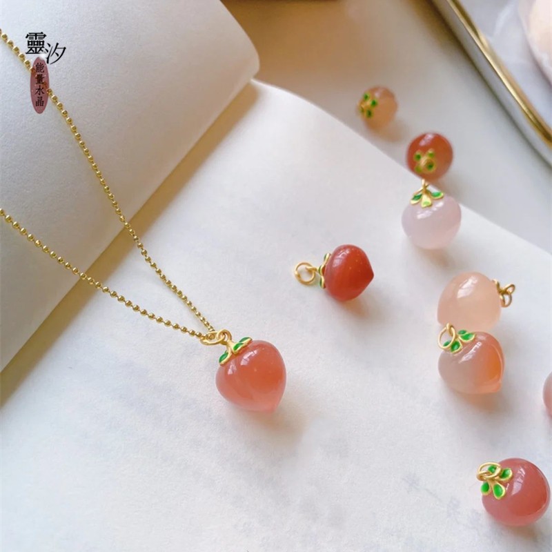 Lingxi Mặt Đá Mã Não Đỏ Tự Nhiên Hình Quả Đào Dùng Làm Mặt Trang Sức Vòng Tay/ Bông Tai