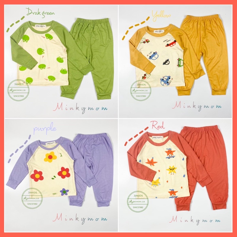 Bộ Dài Tay Minky Mom Thun Lạnh Cotton Họa Tiết Dễ Thương Cho Bé 6-17kg