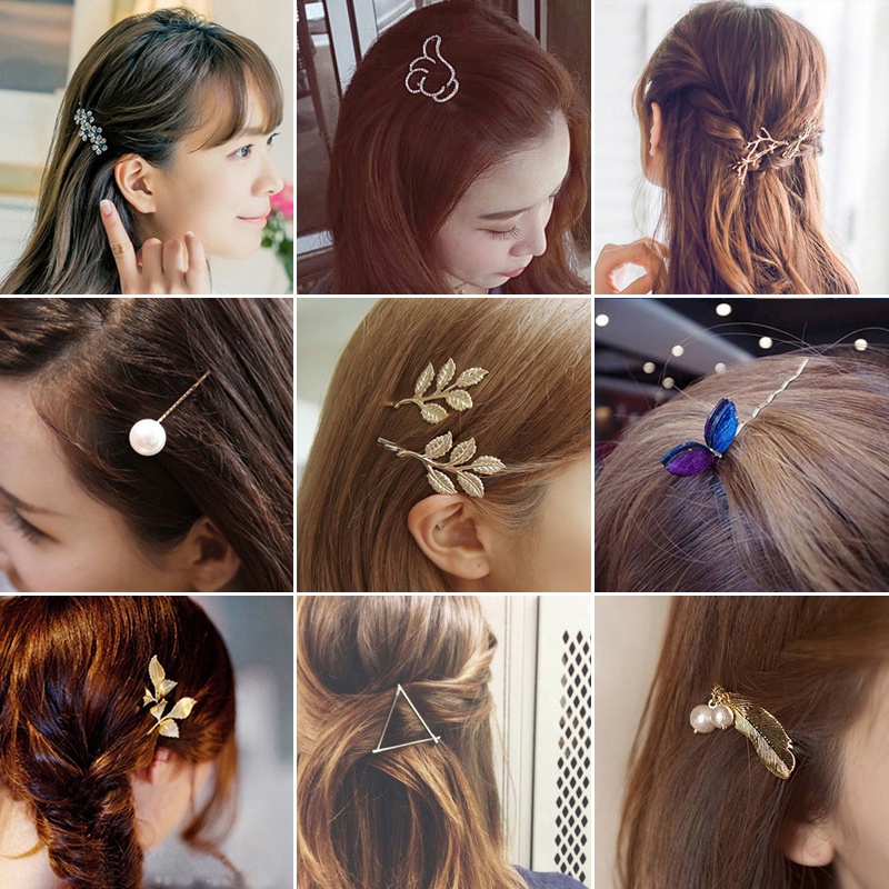 Kẹp tóc hình hoa nhỏ đính đá phong cách Retro Hàn Quốc