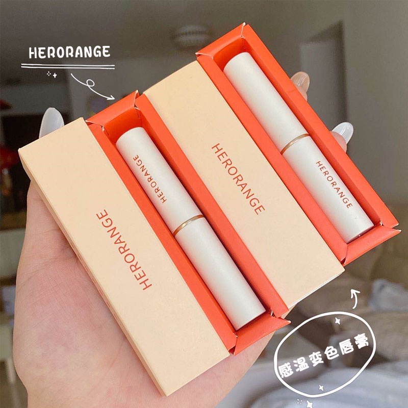 HERORANGE ~ Son môi đổi màu cảm biến nhiệt độ, trà sữa đào cam, hồng, miệng mềm, đen, đỏ, dưỡng ẩm, dưỡng ẩm, trang điểm tự nhiên