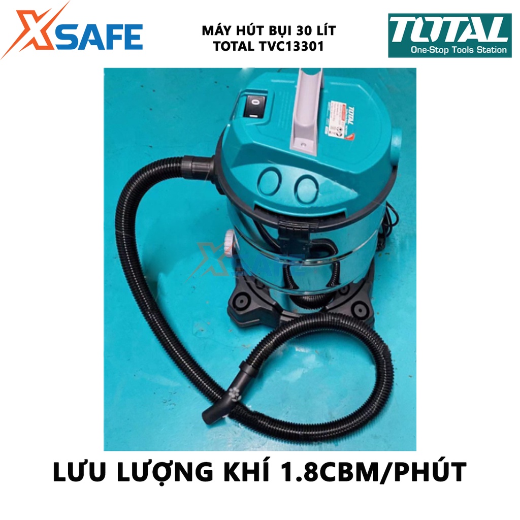 Máy hút bụi ướt và khô TOTAL TVC13301 công suất 1300W, lưu lượng khí 1.8CBM/phút, dung tích 30L - Chính hãng