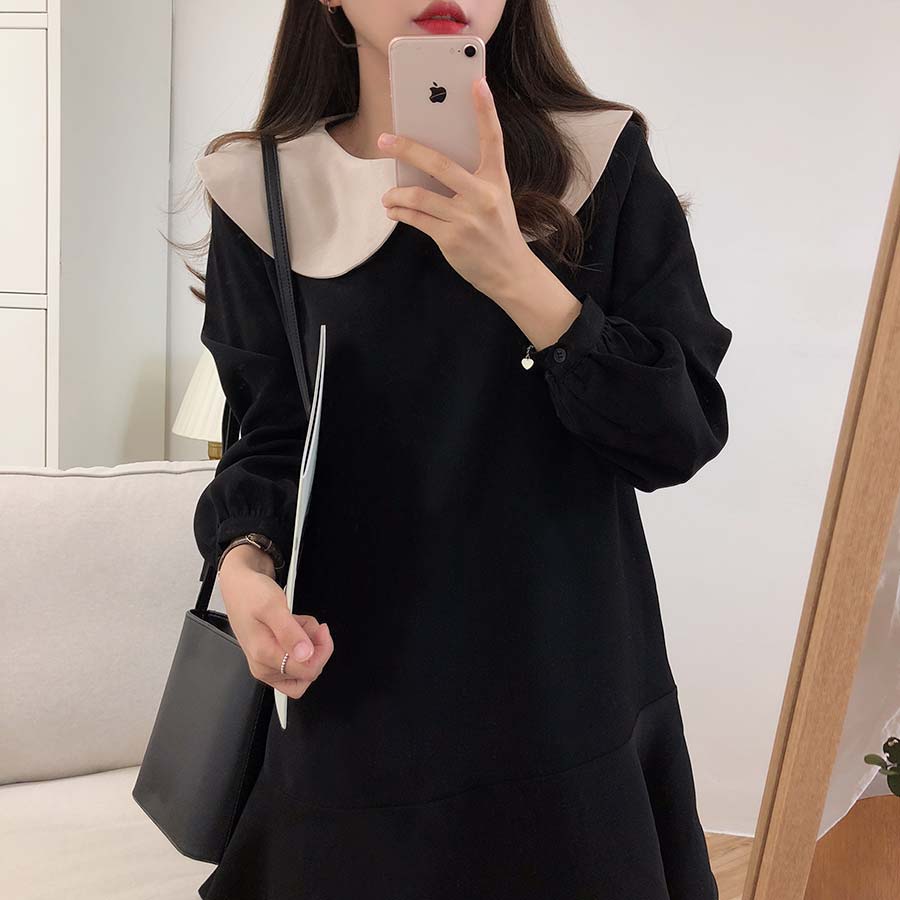 Đầm tay dài cổ lá tròn phong cách cổ điển thời trang cho nữ 31026