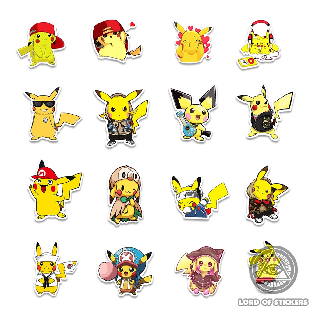 Set 50 Miếng Dán Hoạt Hình Pikachu Sticker Cute Dễ Thương Chống Thấm Nước Trang Trí Mũ Bảo Hiểm, Ván Trượt, Laptop, Sổ