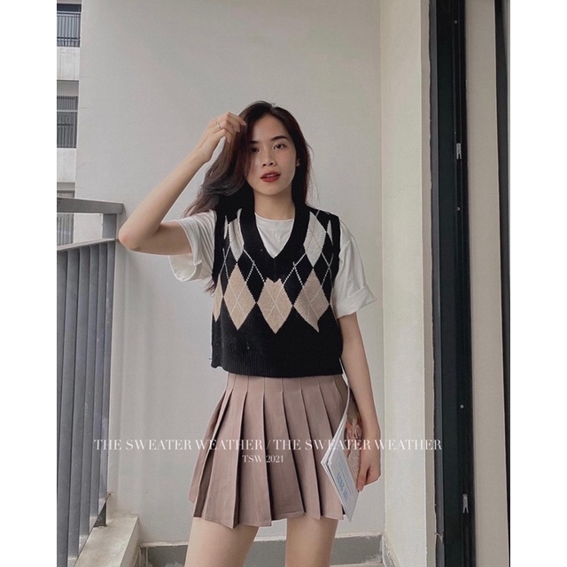 Áo gile len ĐEN TRÁM BE dáng ngắn ( Ảnh thật )