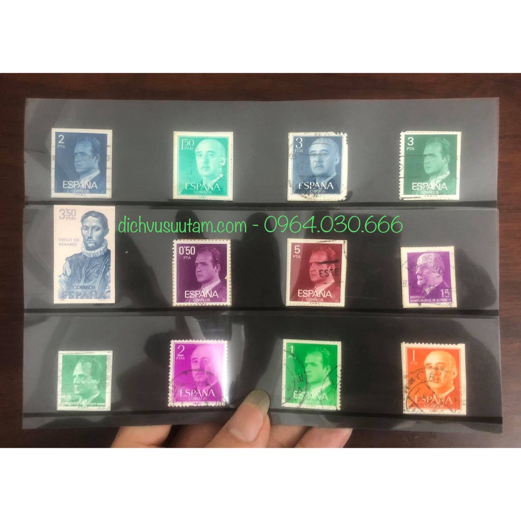 Bìa tem chủ đề nam danh nhân Tây Ban Nha 12 con khác nhau