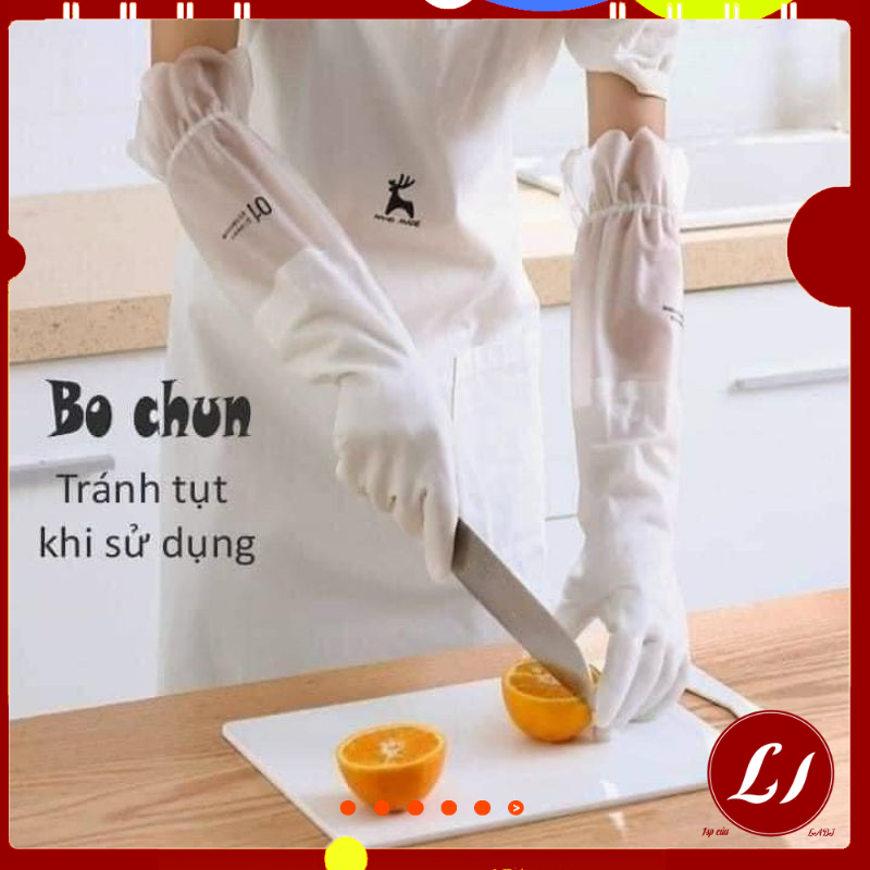 Gang tay rửa bát LÓT NỈ BO CHUN DÀI chống thấm(TRẮNG) TN-1 đôi