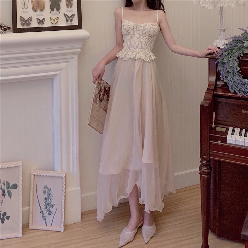 (s100) set váy ulzzang áo hai dây váy công chúa áo khoác len | BigBuy360 - bigbuy360.vn