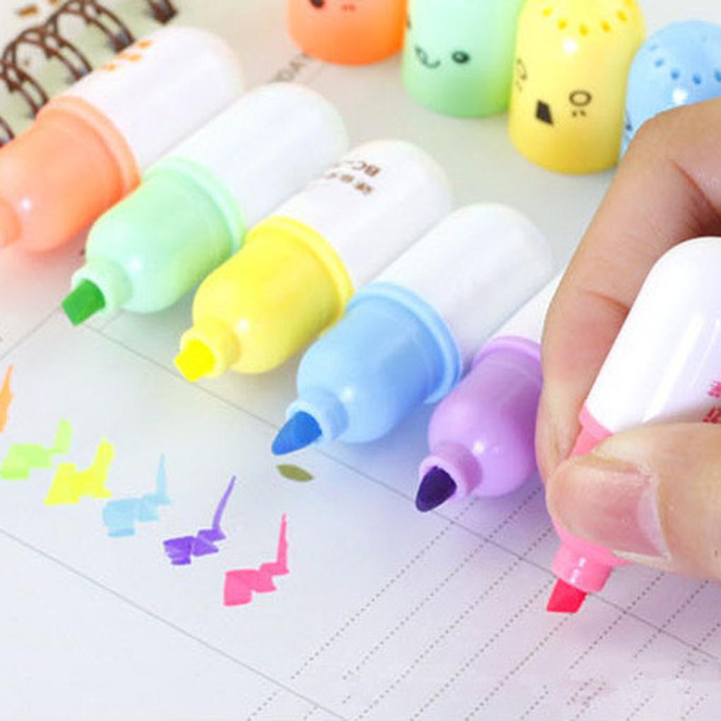 6 Bút Đánh Dấu Bằng Nhựa Hình Viên Con Nhộng Nhiều Màu Sắc