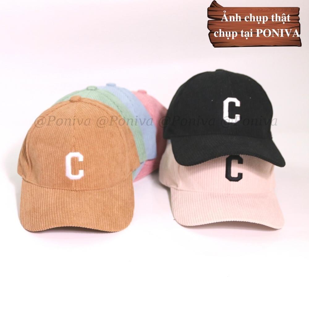 Mũ lưỡi trai ❤️ Nón kết thêu chữ C chất vải nhung tăm form unisex C001 phong cách Ulzzang Thời trang PONIVA siêu hot
