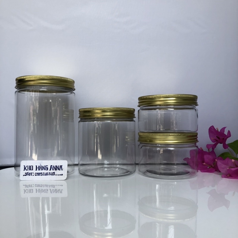 HỦ NHỰA NẮP NHÔM Vàng/ Bạc Có Nắp LÓT - HỦ PET trong suốt 100gr/ 200gr/ 250gr / 300gr/ 500g/ 750g/ 1kg/ 50g