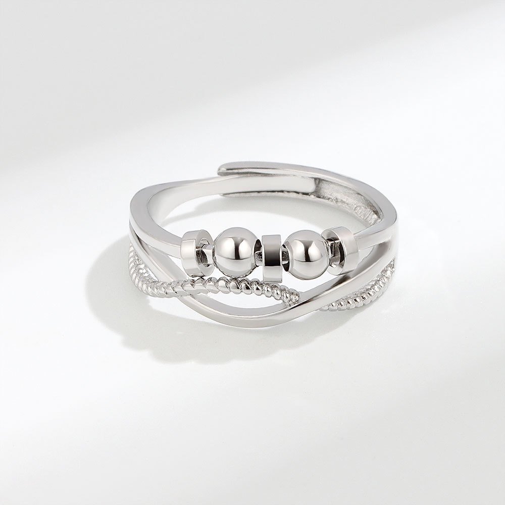 Nhẫn Hở Hai Tầng Họa Tiết Chữ Thập Đính Hạt Thông Minh Có Thể Điều Chỉnh