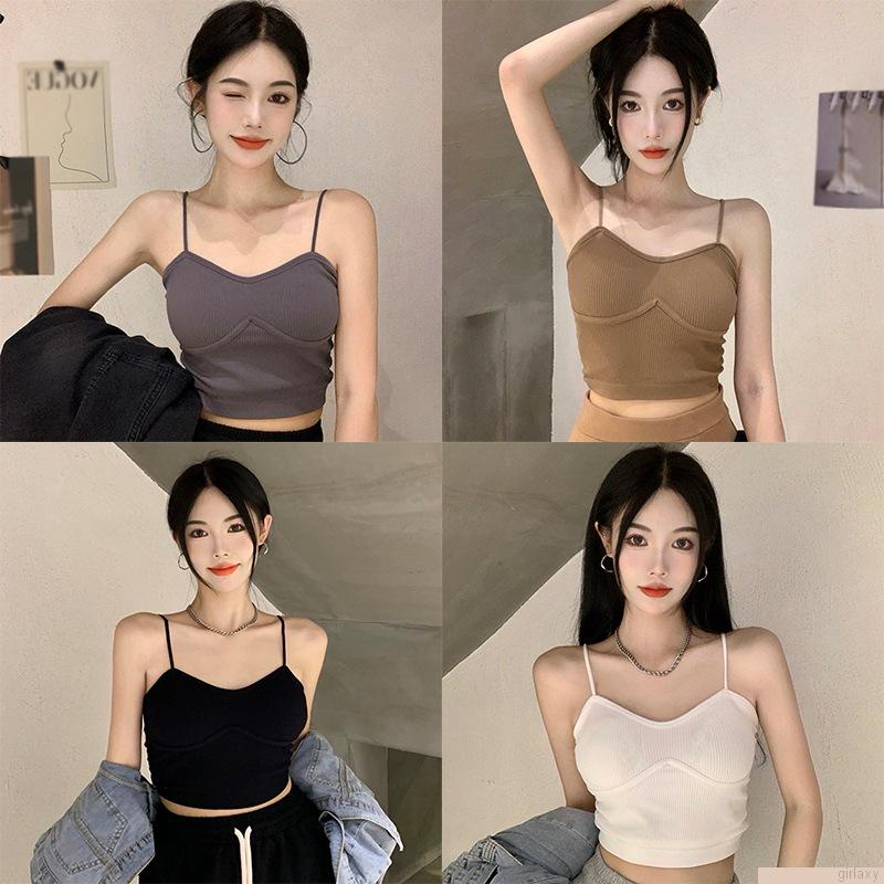 Áo hai dây có đệm màu sắc đơn giản phong cách Hàn Quốc cho nữ