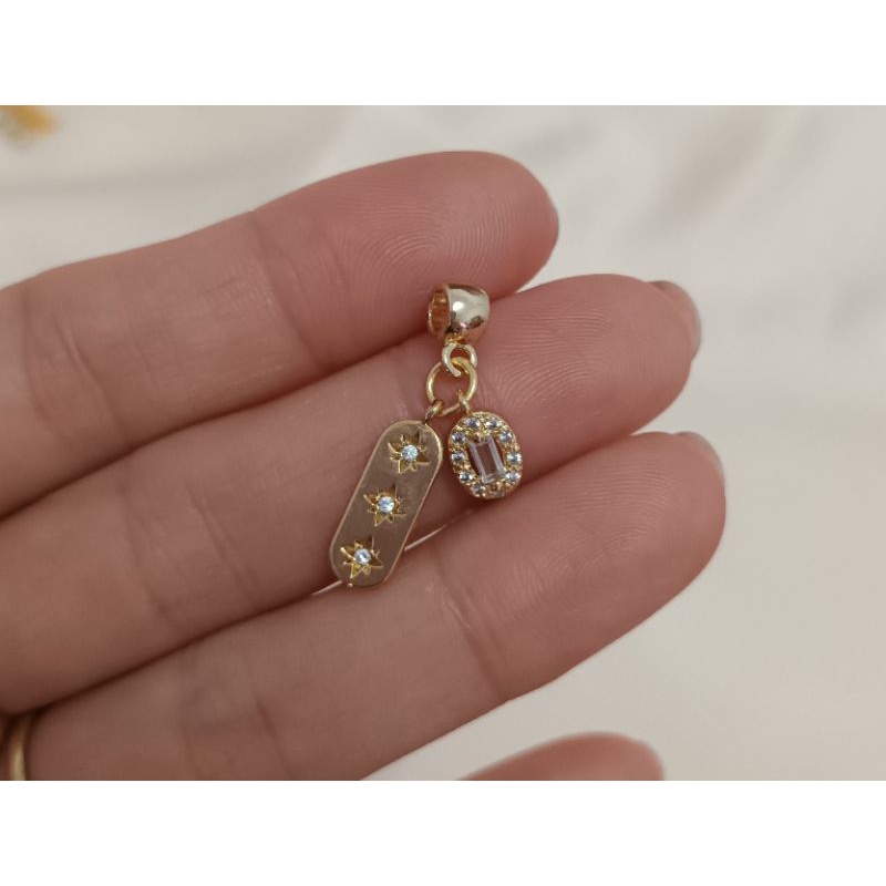 Charm ống lùa chặn hạt xâu vòng thẻ bài hạt đậu in hình 3 ngôi sao may mắn cao cấp không gỉ không bay màu