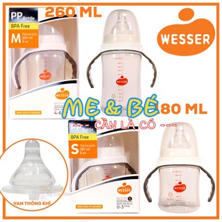 [MẪU MỚI] BÌNH SỮA WESSER CỔ RỘNG 180ML/260ML NHỰA PP BPA FREE