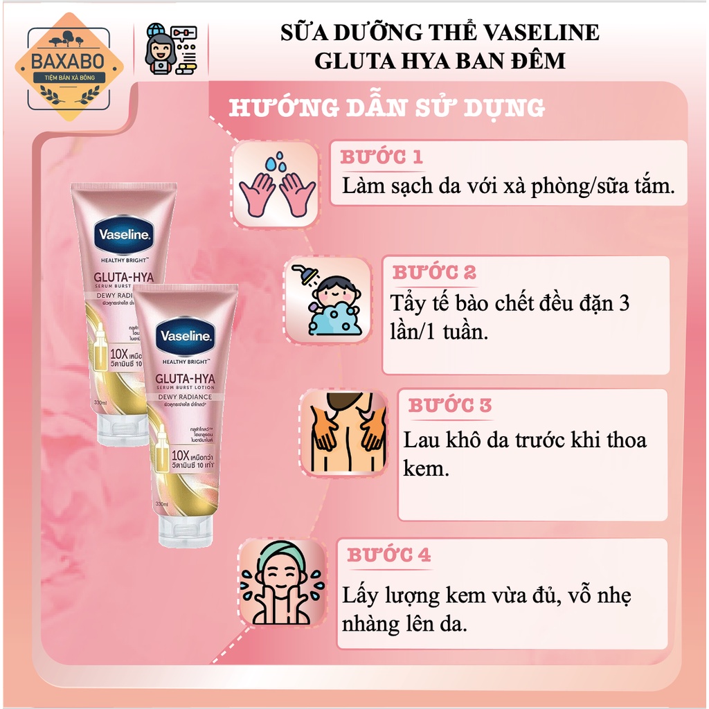 SỮA DƯỠNG THỂ TRẮNG DA BAN ĐÊM VASELINE HEALTHY BRIGHT GLUTA HYA SERUM 10X THÁI LAN - NỘI ĐỊA THÁI LAN - 330ML