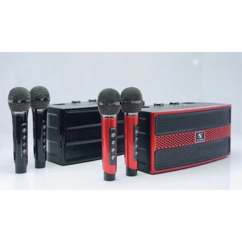 Loa karaoke bluetooth YS 201-YS 202 - Tặng kèm 2 micro không dây SẠC TỰ ĐỘNG