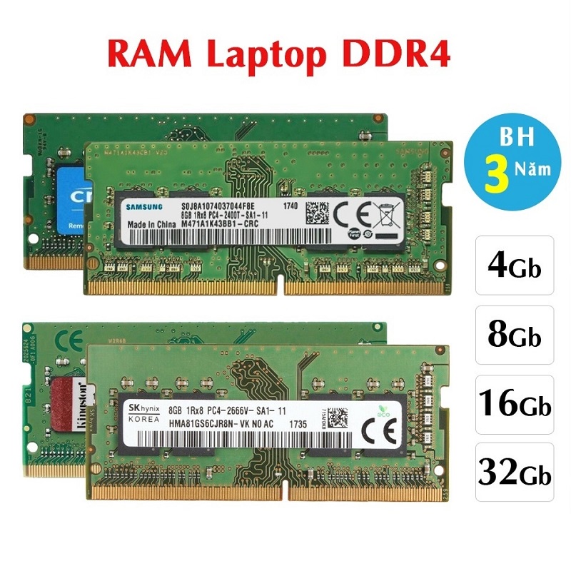 Ram laptop DDR4 16G 8G 4G Bus 2133 2400 2666 3200 Hàng Chính Hãng - Bảo Hành 3 Năm