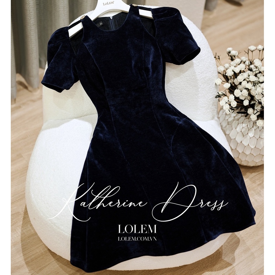 Đầm nhung nữ LOLEM Clothing dáng xòe chữ A ngắn tay khoét vai cách điệu xinh đẹp - Dx287