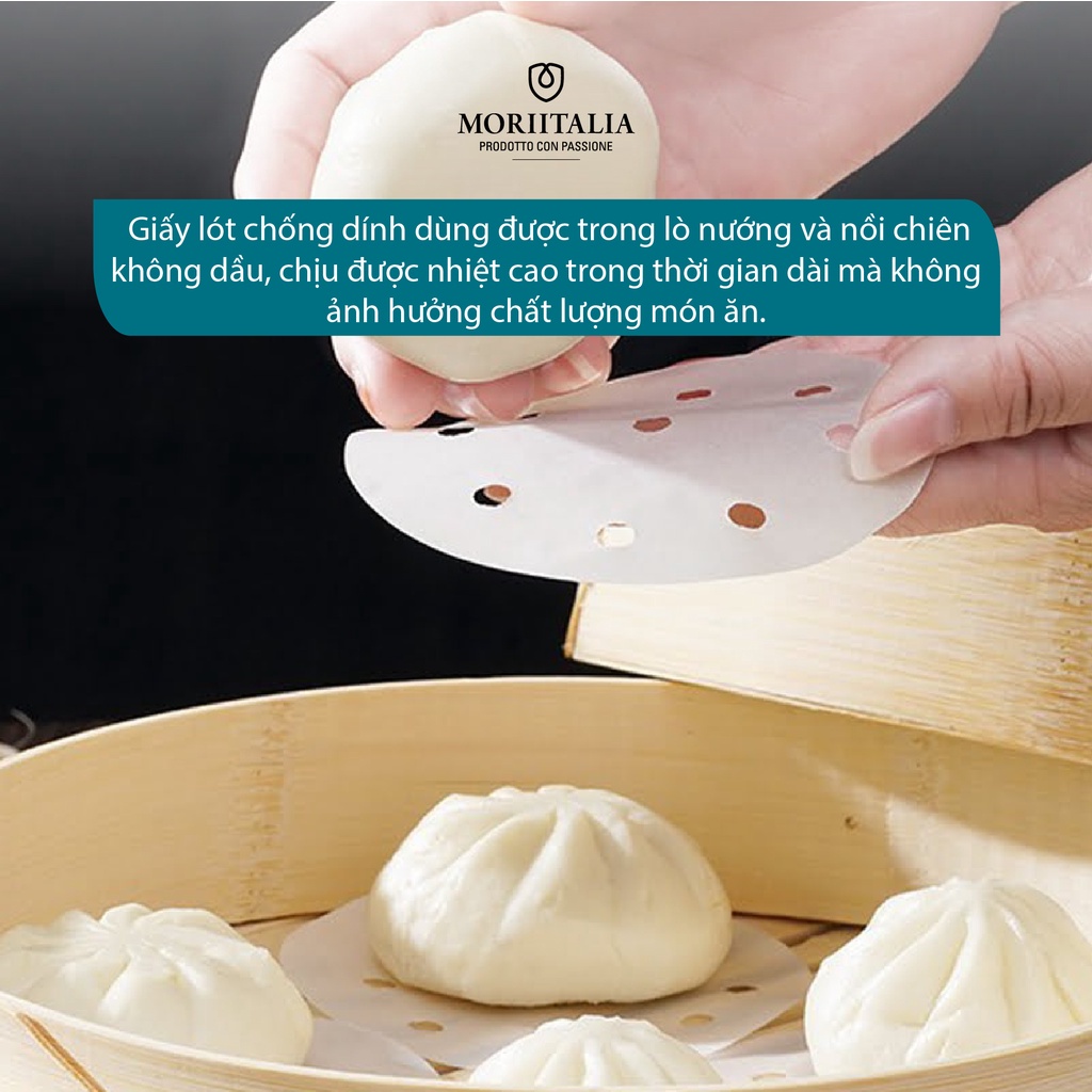 Giấy lót chống dính hấp chiên Kokusai có lỗ 12cm (30 tờ/túi) Moriitalia GCDD00002288