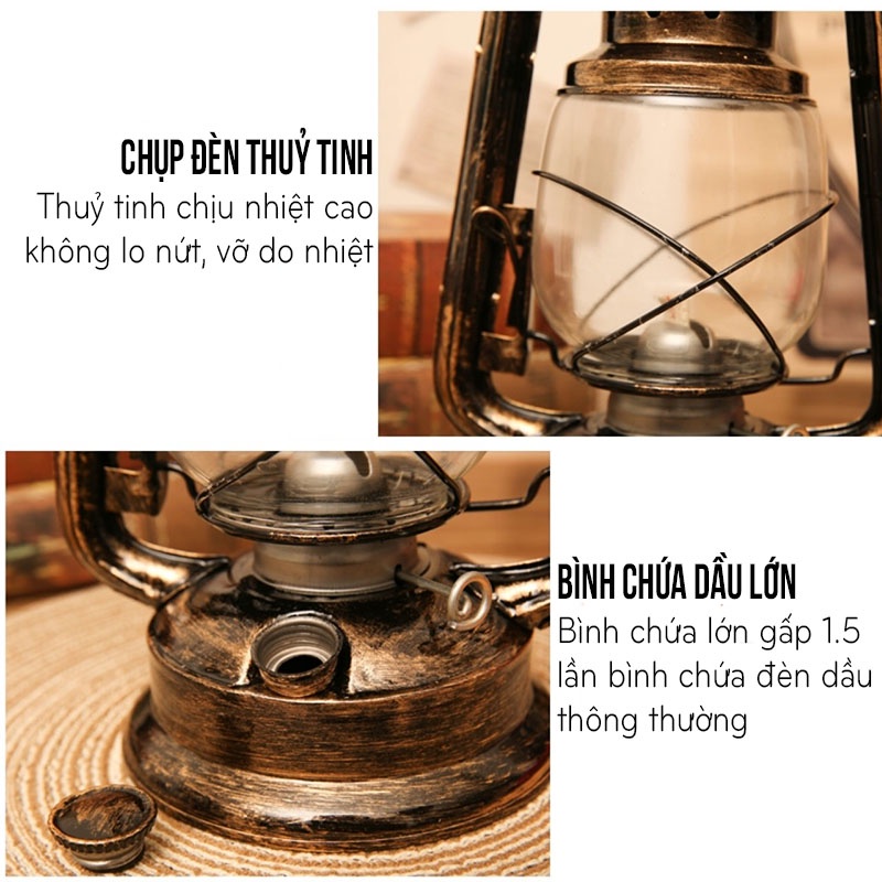 Đèn Dầu Bão, Đèn Măng Xông Cắm Trại Dã Ngoại Trang Trí Cổ Điển Size 23.5cm