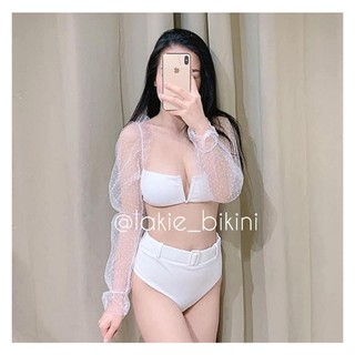 Bikini Tay Bèo Phồng Vai Quây Dún Khoen Ngực Sexy Sale