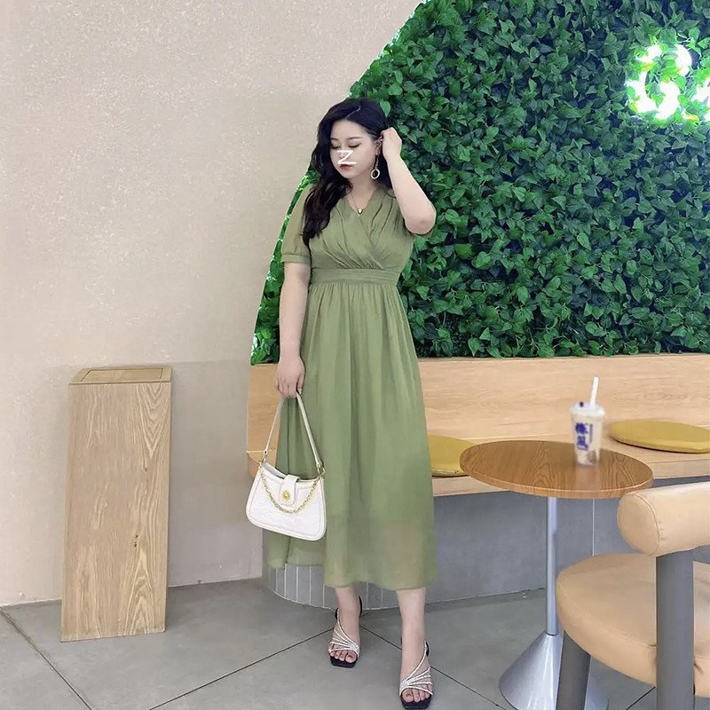 Đầm Bigsize Nữ Tú Mỡ Đầm Bigsize Thiết Kế Che Khuyết Điểm Tôn Dán Đầm voan xếp ly Đủ size từ 50-95KG DA0103