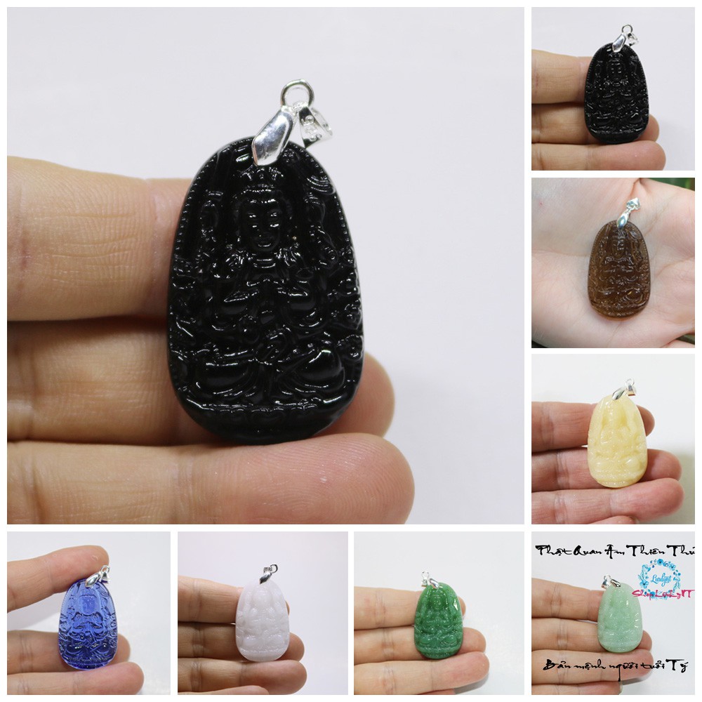 KÈM móc khuyên - Mặt dây chuyền phật Quan Âm Thiên Thủ size nhỏ 3.7cm x 2.4cm - Bản mệnh người tuổi Tý