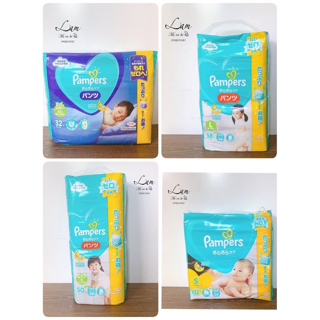 (Jumbo) Bỉm Pampers nội địa Nhật dán/quần đủ size NB114, S104, M80, L68, XL50, XXL32