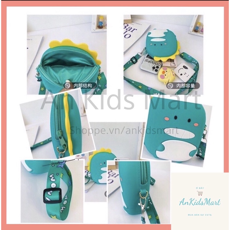 Túi đeo chéo mini cho bé hình Khủng Long silicon dễ thương
