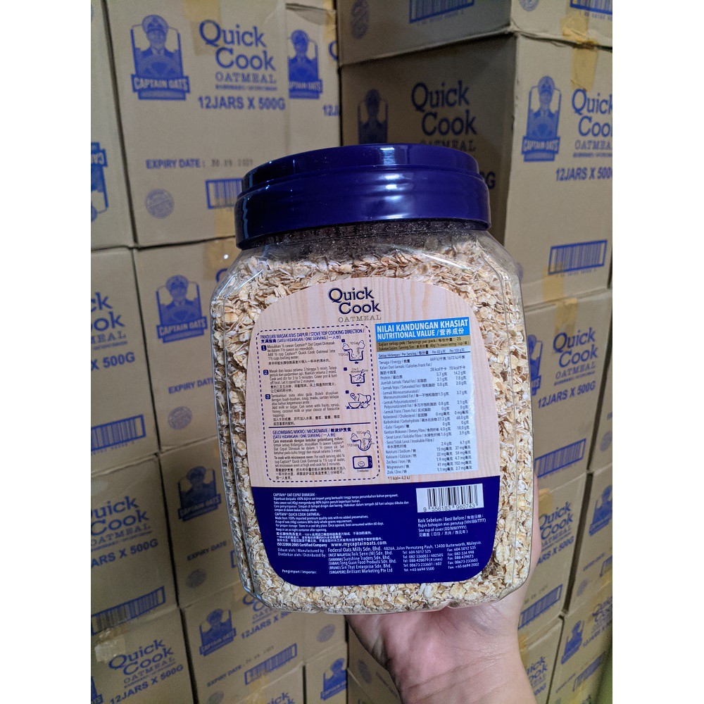 Yến mạch úc nguyên chất Captain Oats - Quickcook Oatmeal hũ 1kg - Nhập khẩu chính ngạch hải quan