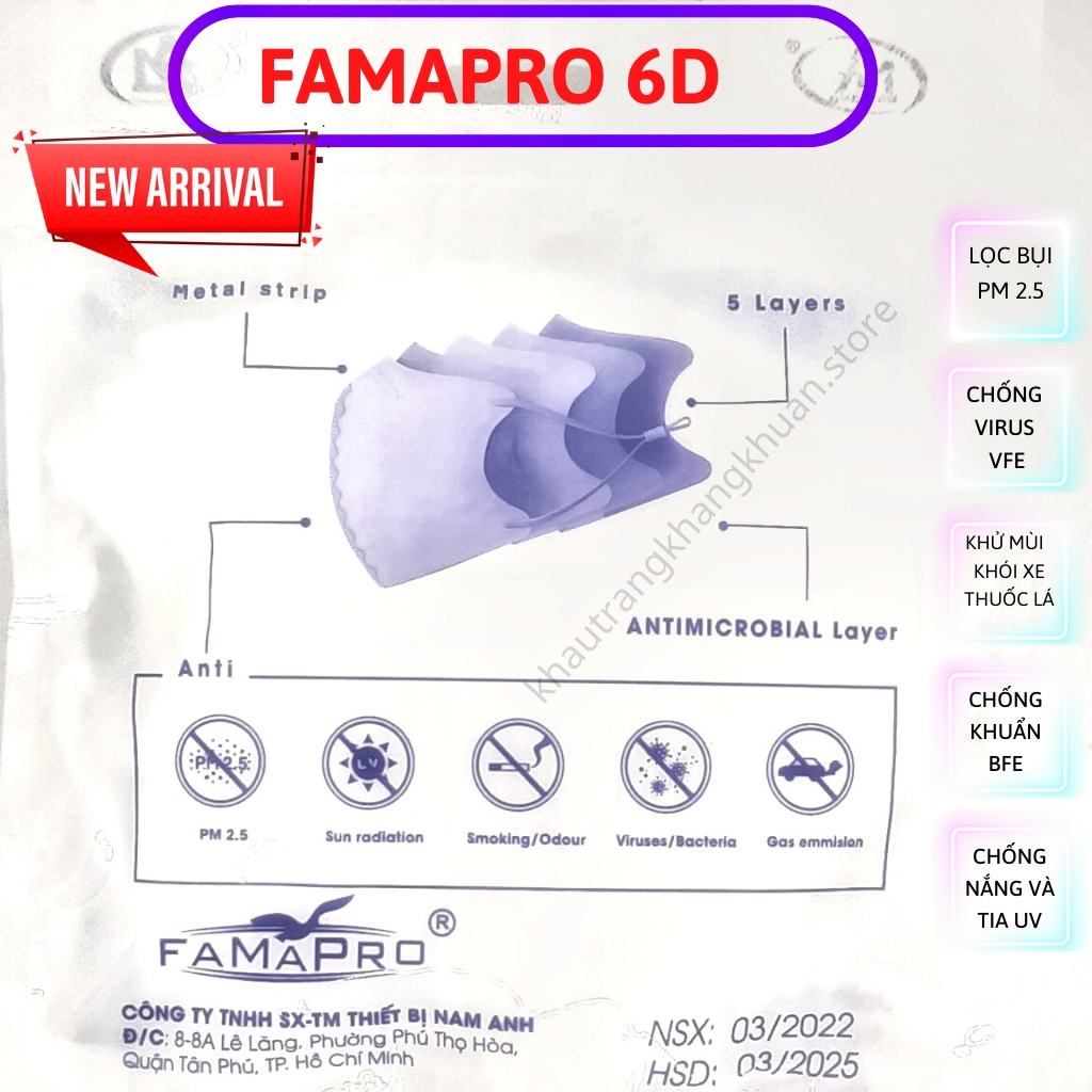 Khẩu trang 6D Famapro [Mẫu mới nhất], Khẩu trang trắng, chống bụi siêu mịn, 99% kháng khuẩn, form đẹp, ôm sát.