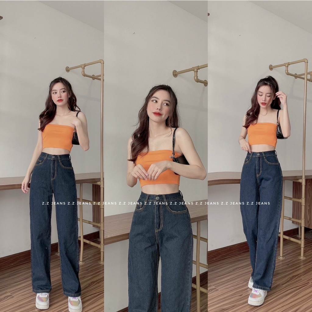 Quần jean nữ ống rộng màu đen, quần jean nữ baggy, quần nữ tôn dáng