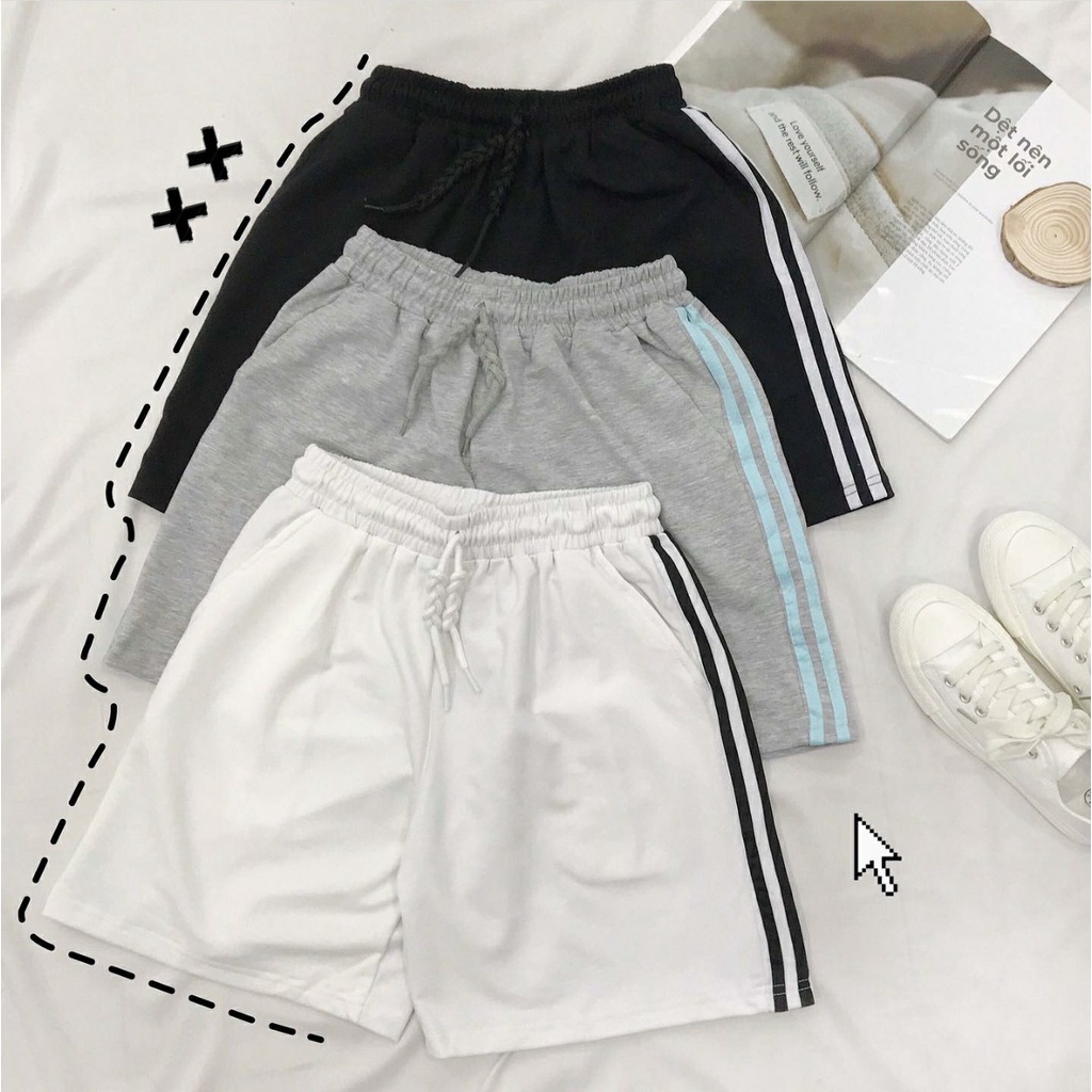 Quần Short Thun Ống Rộng 2 SỌC Ulzzang Unisex