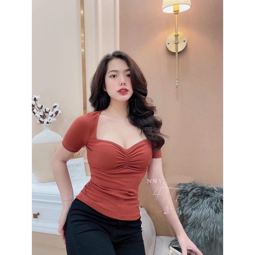 Áo croptop ngắn tay cổ phồng, áo crt cổ phồng