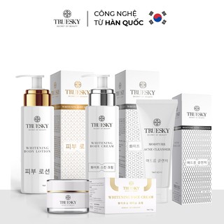 Bộ Truesky VIP03 gồm 1 ủ trắng body 100ml & 1 dưỡng trắng body 100ml & 1 dưỡng trắng da mặt 10g & 1 sữa rửa mặt 60ml