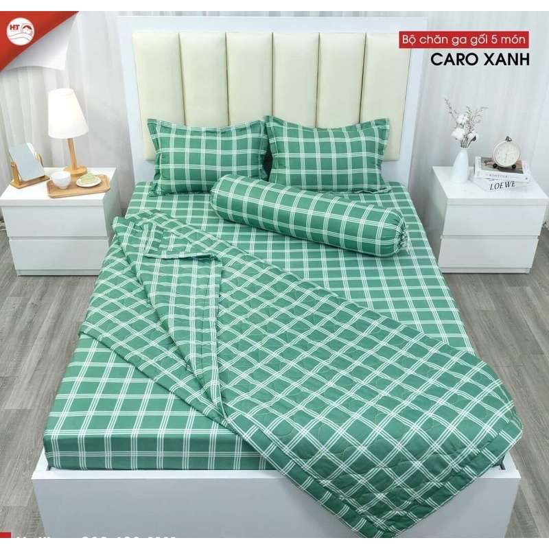Bộ drap giường 5 món chăn ga gối bo chun poly hàn quốc cao cấp