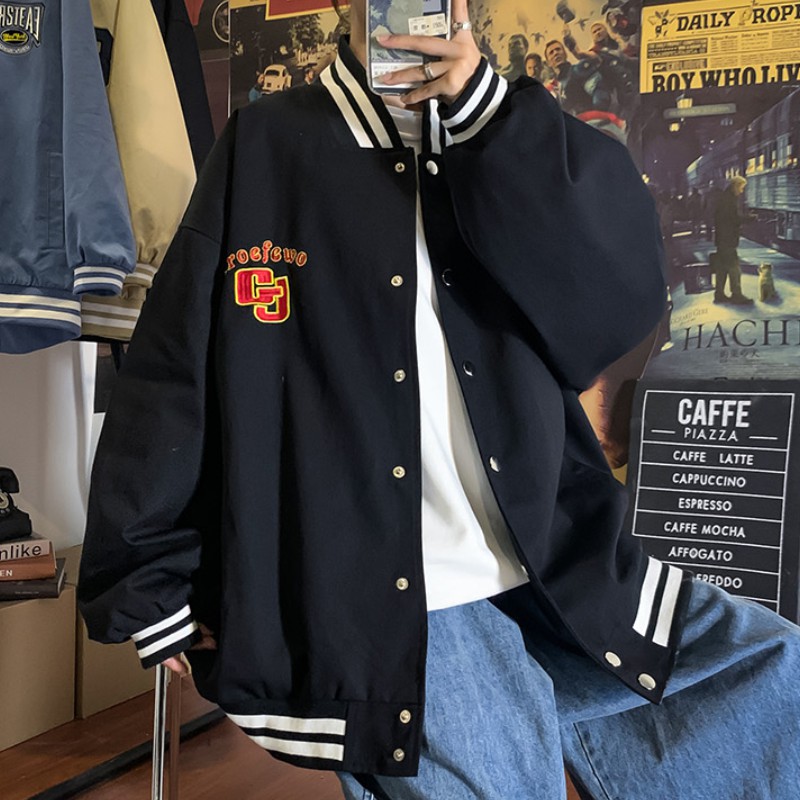 Áo Khoác Bóng Chày Form Rộng Thêu Chữ Phong Cách Hàn Quốc Cho Nam Nữ