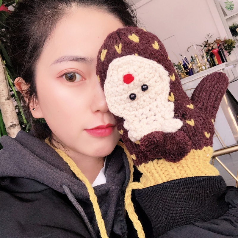 Găng Tay Dệt Kim Họa Tiết Tuần Lộc Hoạt Hình Dễ Thương Thời Trang Mùa Đông