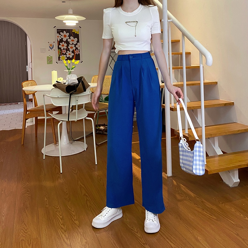 SUXI Quần Dài Ống Rộng Màu Sắc Đơn Giản Thời Trang Hàn Quốc Cho Nữ