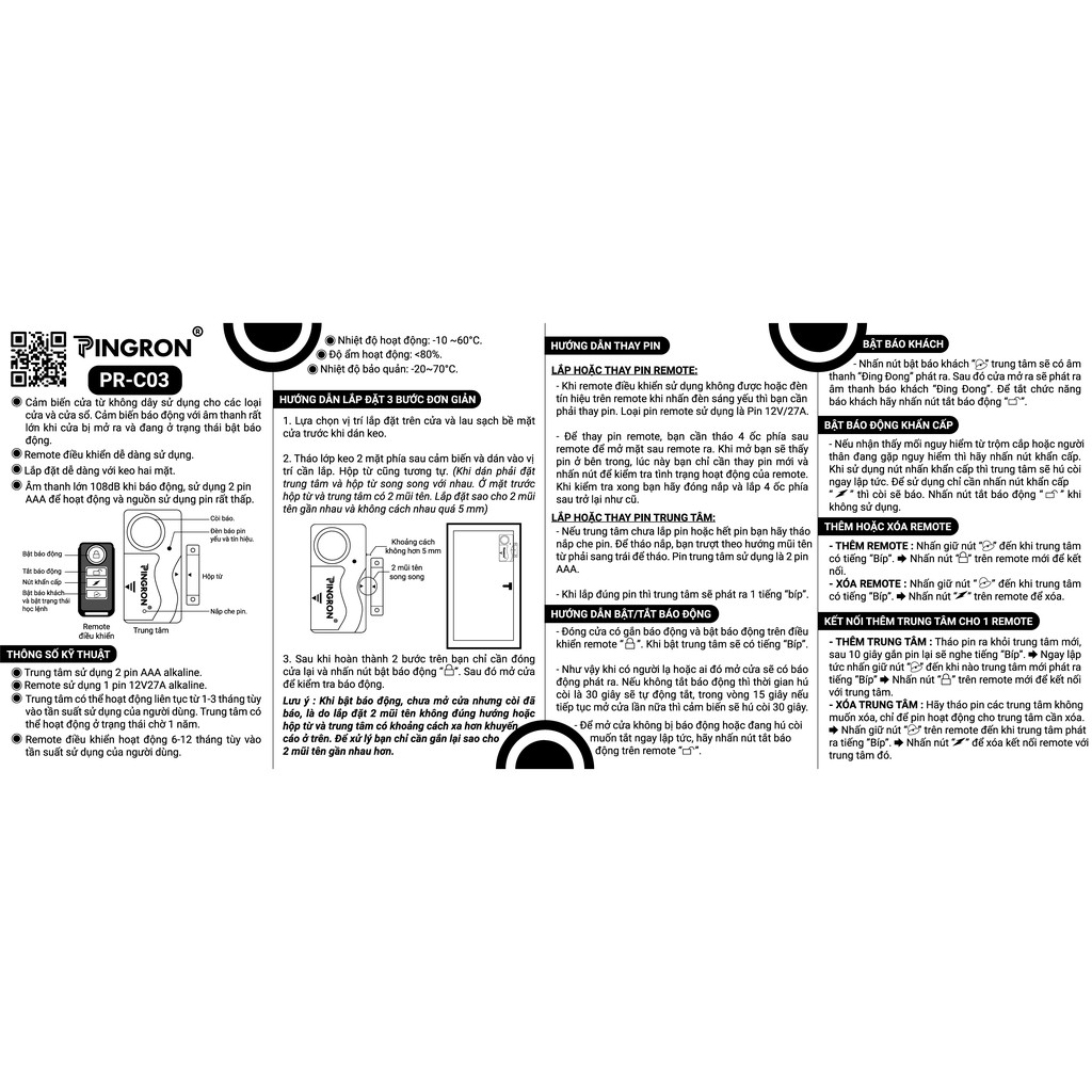 Thiết Bị Chống Trộm Gắn Ở Cửa Nhà Có Remote Điều Khiển Pingron PR-C03