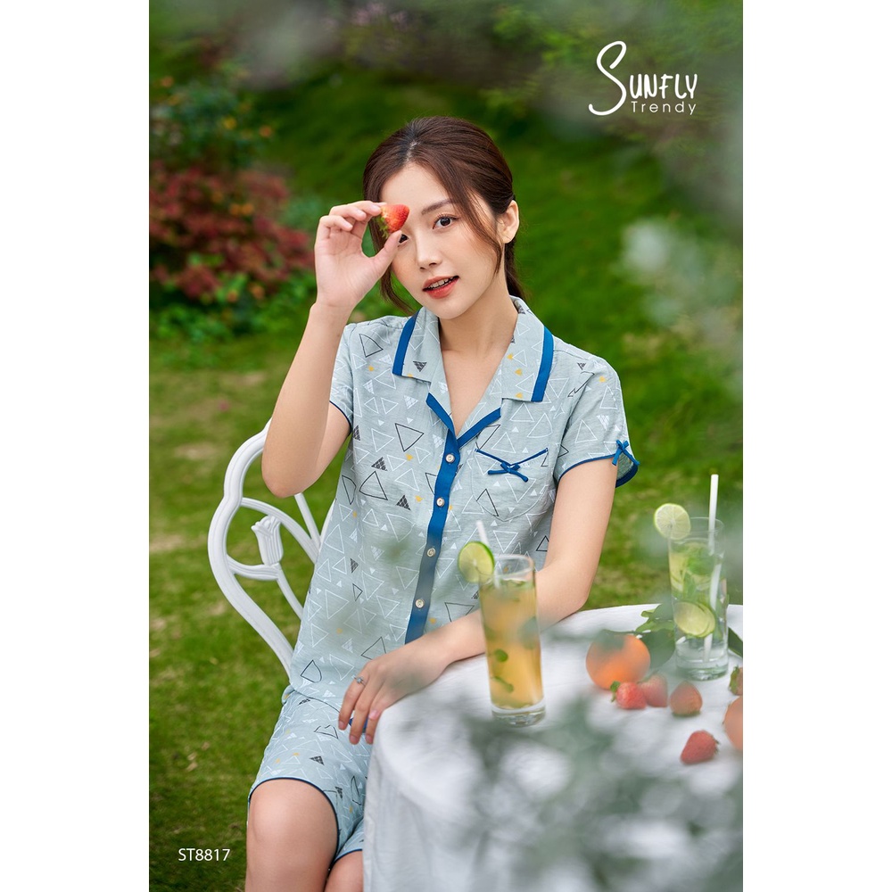 ST8817 BỘ PIJAMAS LINEN ÁO CỘC QUẦN NGỐ