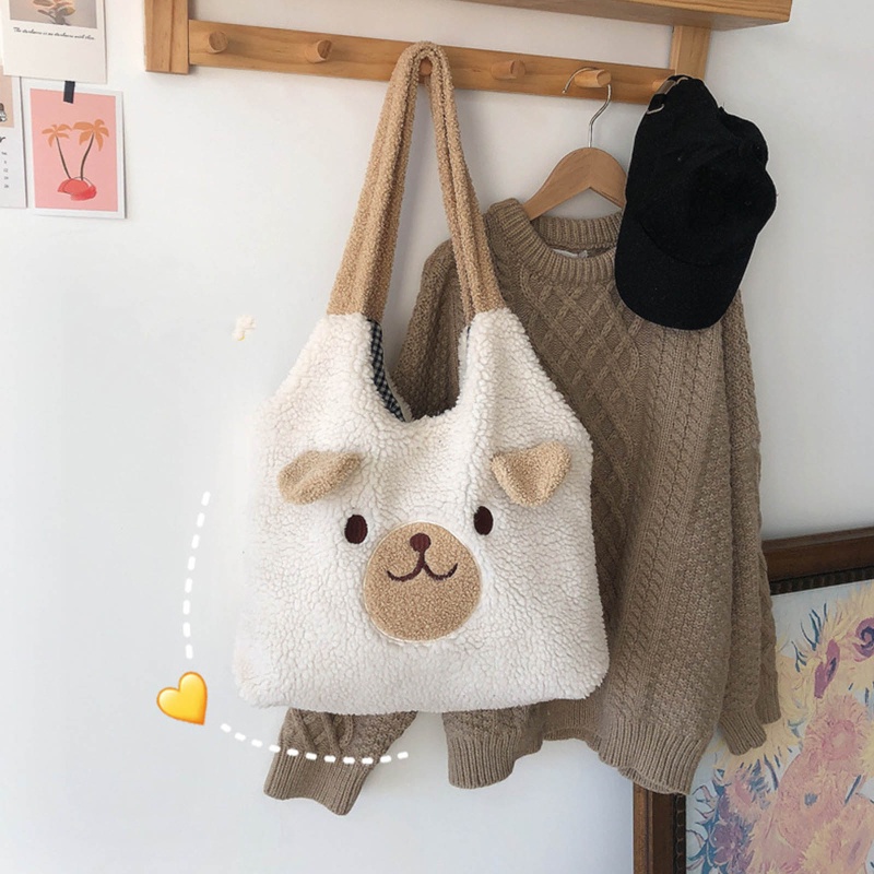 Túi Tote Đeo Vai / Xách Tay Bằng Vải Bông Kích Thước Lớn In Họa Tiết Gấu Hoạt Hình Dễ Thương Cho Nữ