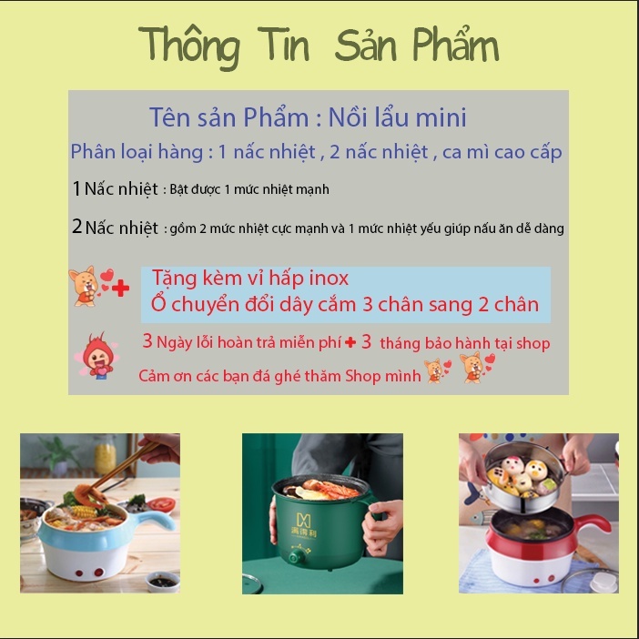 [FREESHIP❤️] NỒI LẨU ĐIỆN MINI CHỐNG DÍNH ĐA NĂNG 2 TẦNG KÈM VỈ HẤP, RÁN CHIÊN