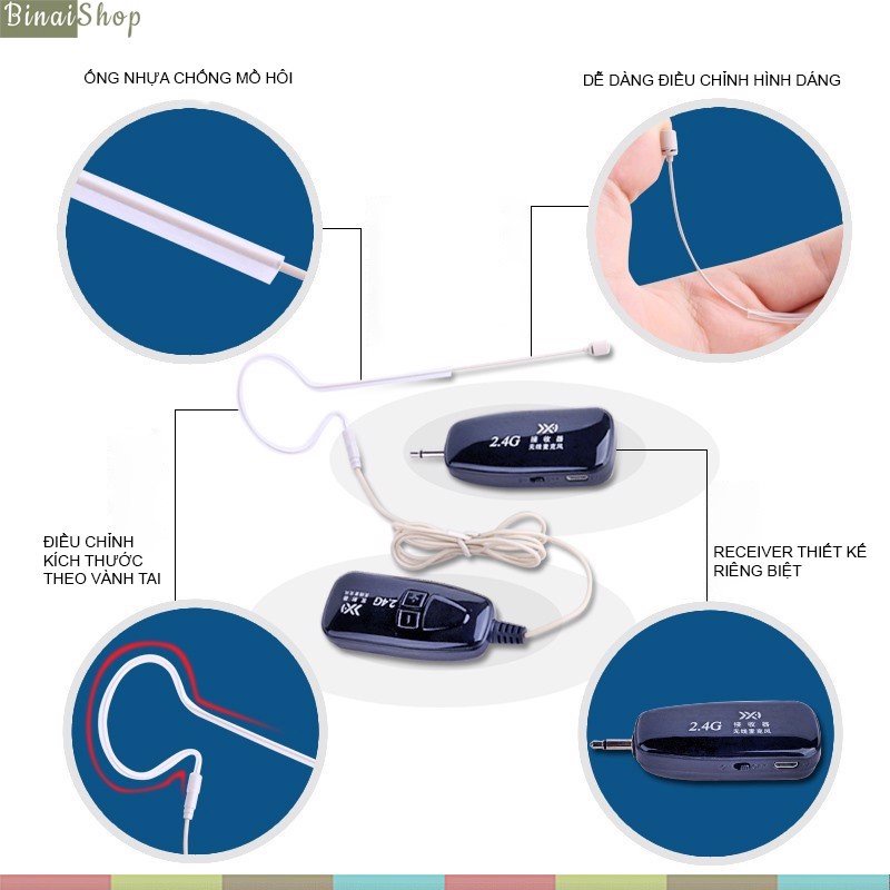 XXD-19 - Micro Hạt Gạo Không Dây 2.4G Cài Tai Dùng Cho Giảng Dạy, MC Sân Khấu