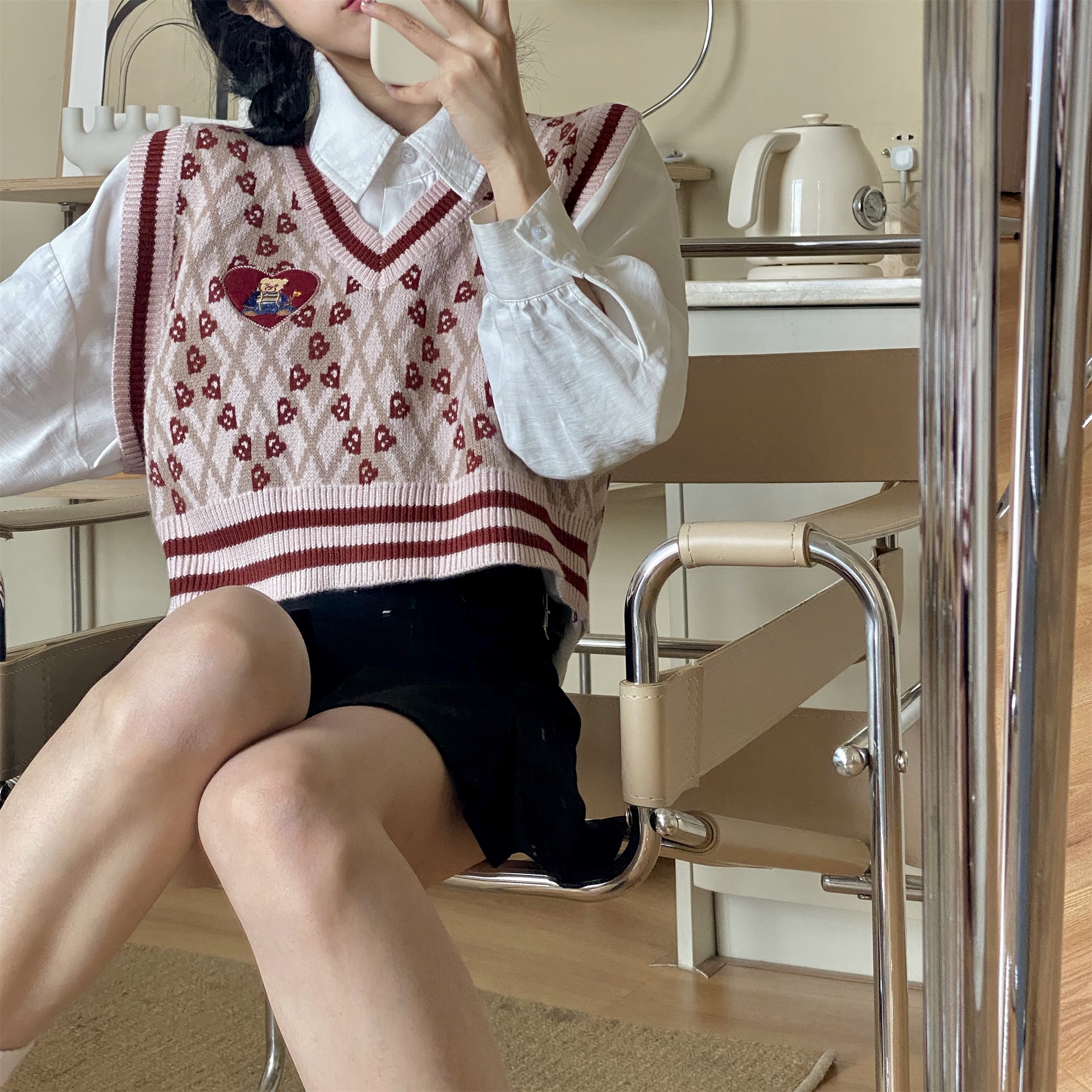 Áo Len Không Tay Cổ Chữ V Thêu Hình Gấu Dễ Thương Phong Cách Hàn Quốc Dành Cho Nữ | BigBuy360 - bigbuy360.vn