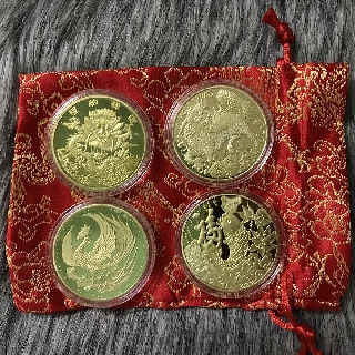 Combo 4 xu tứ linh Rồng Phụng Lân Cá Chép tặng túi gấm; trang trí bàn sách, bàn làm việc-TMT Collection-SP001821